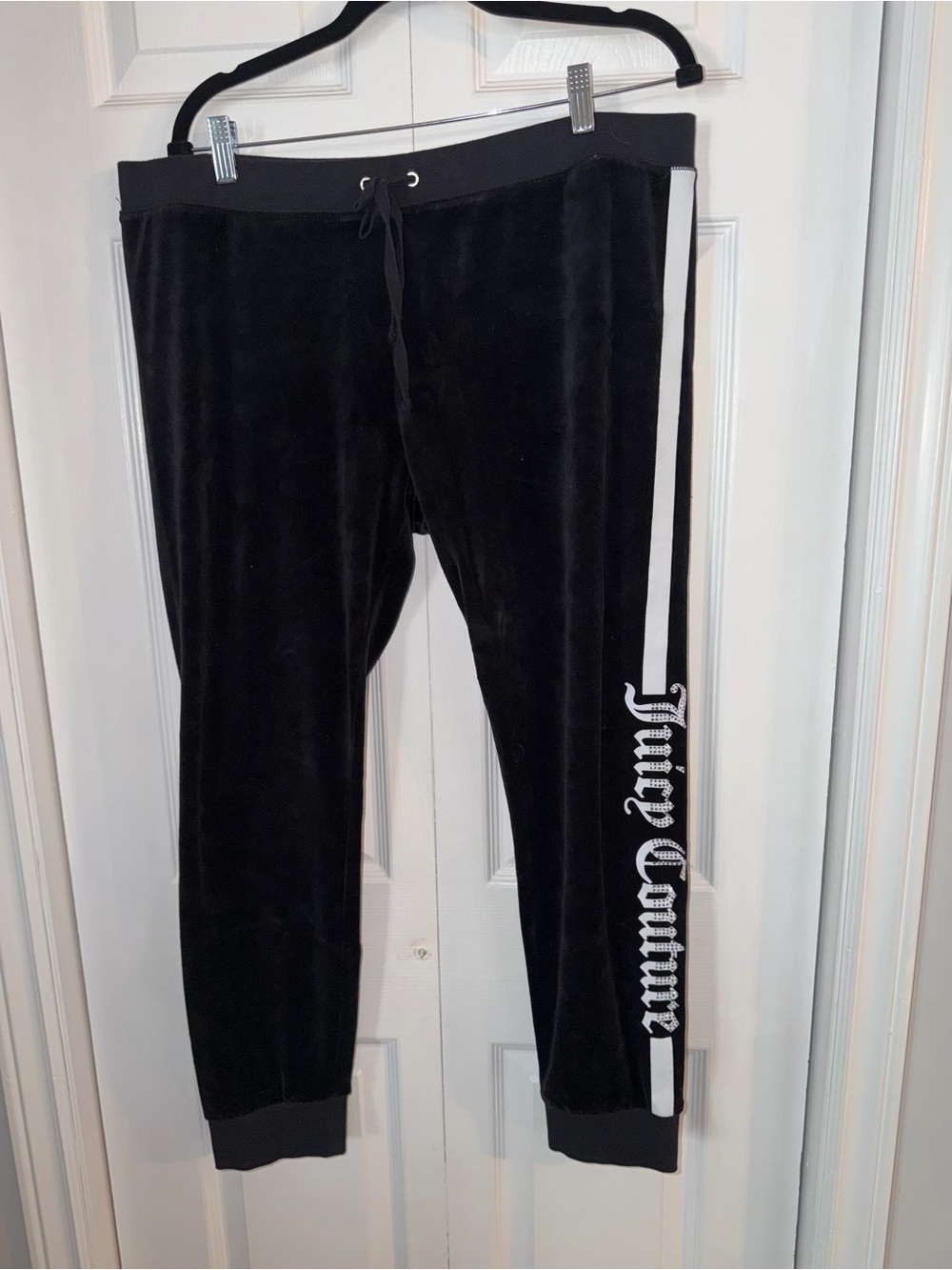 Juicy Couture Black Velour Joggers with White Side Stripe and Logo